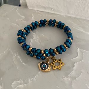 Handmade Blue/Gold Star of David and Evil Eye Bracelet
